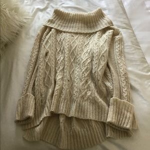 Free People Ivory Off Shoulder Cable Knit Sweater
